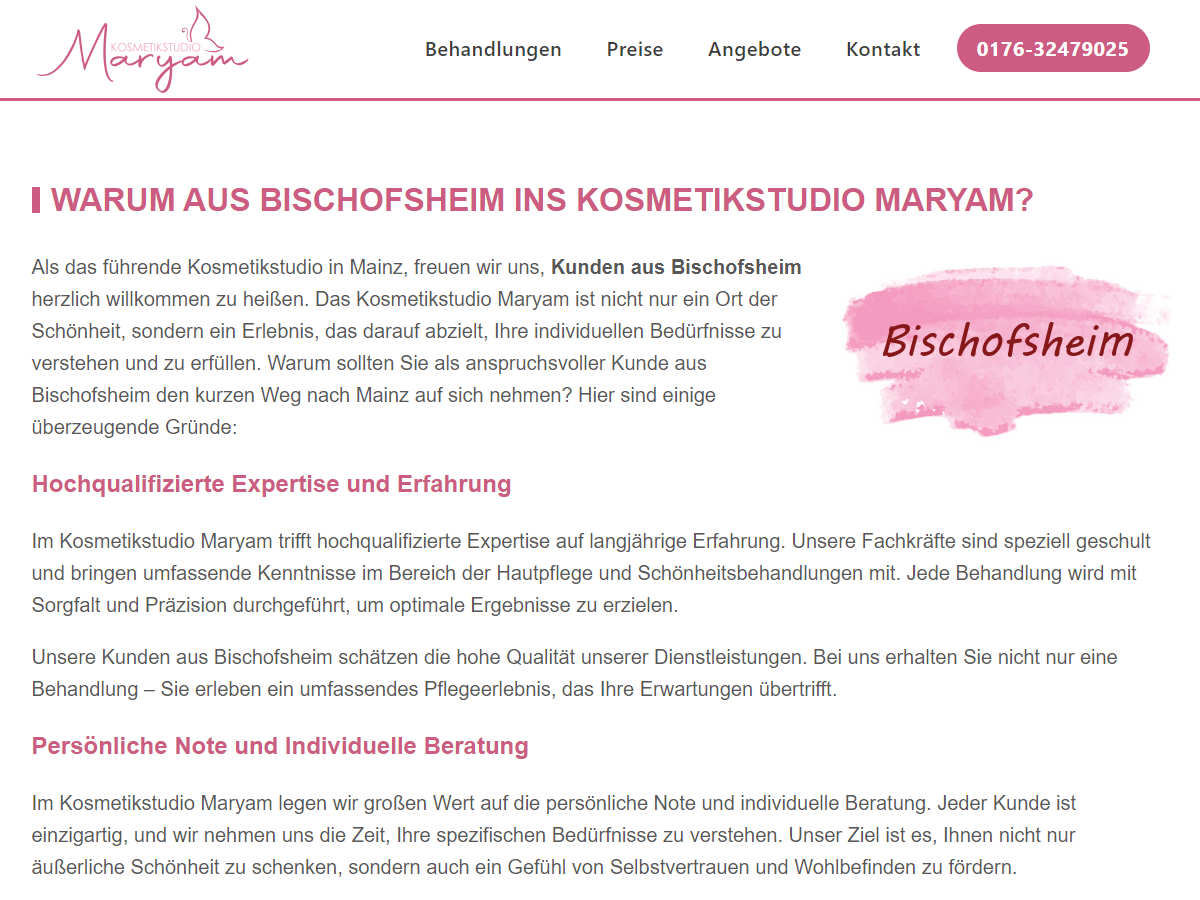 Keyword Page Kosmetikstudio Bischofsheim